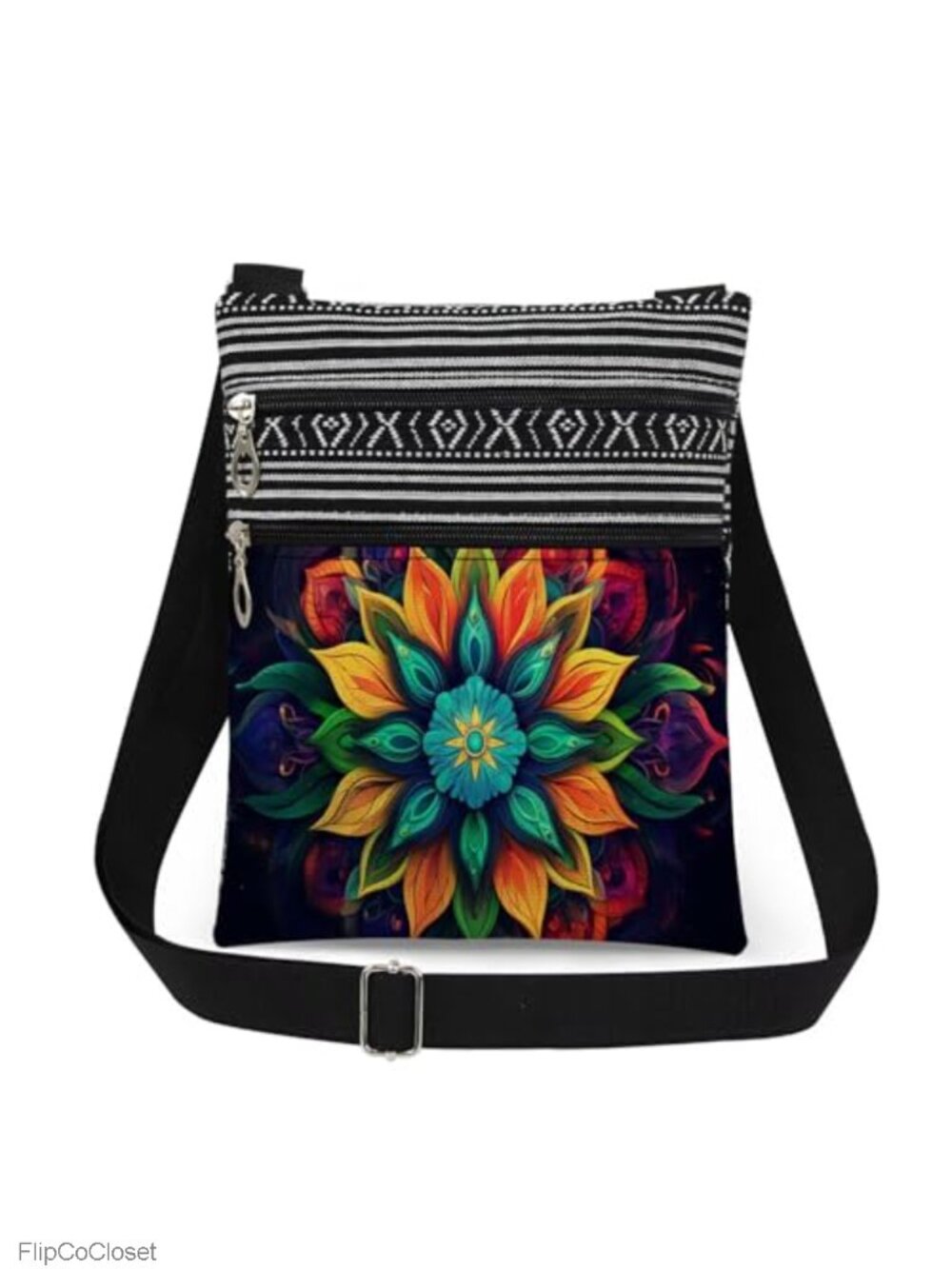 Polyester Mandala Crossbody Bag Adjustable Strap Zipper Everyday Purse
